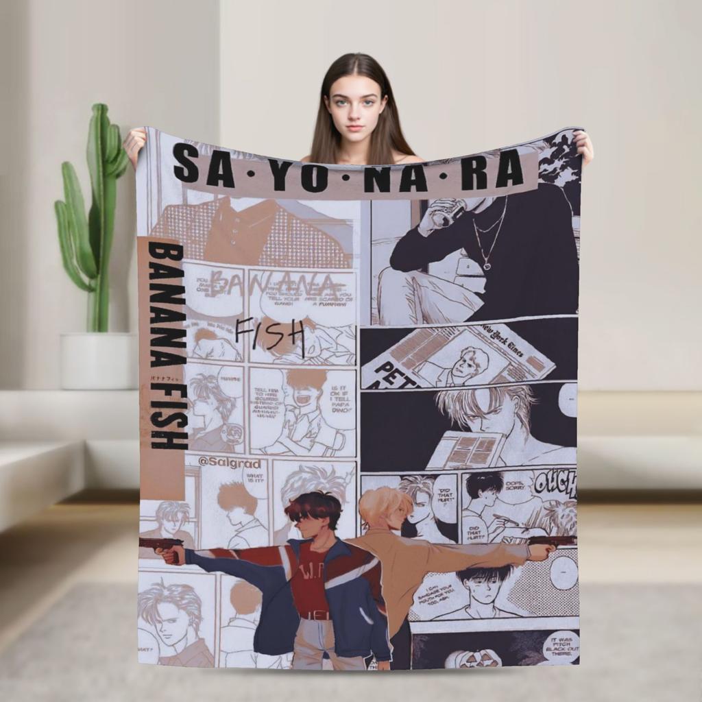 Banana Fish Anime Throw Blanket for Couch  Soft Fuzzy Plush Blanket 50x60 Inch Multiple Sizes Bedspreads for All Seasons