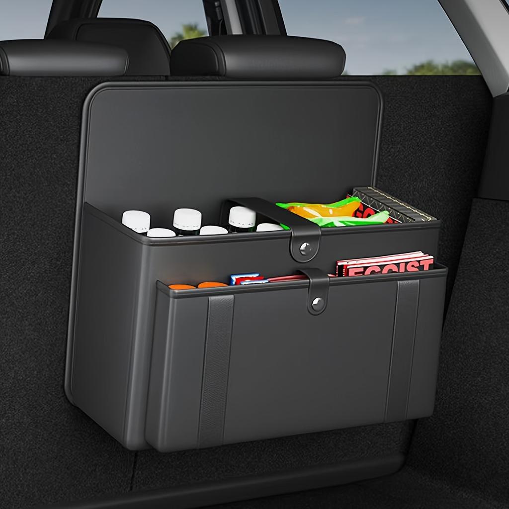 Премиальный органайзер на спинку сиденья автомобиля из ПУ кожи - Складная сумка для хранения с несколькими отделениями для организации багажника автомобиля, Черный, Автомобильное хранение