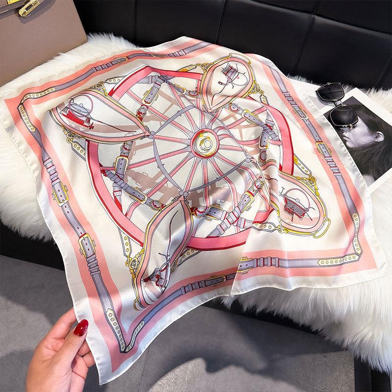 Silky Square Scarf Floral Print Headscarf Neck Scarf Bandana For Women Fashion Travel Daily Use