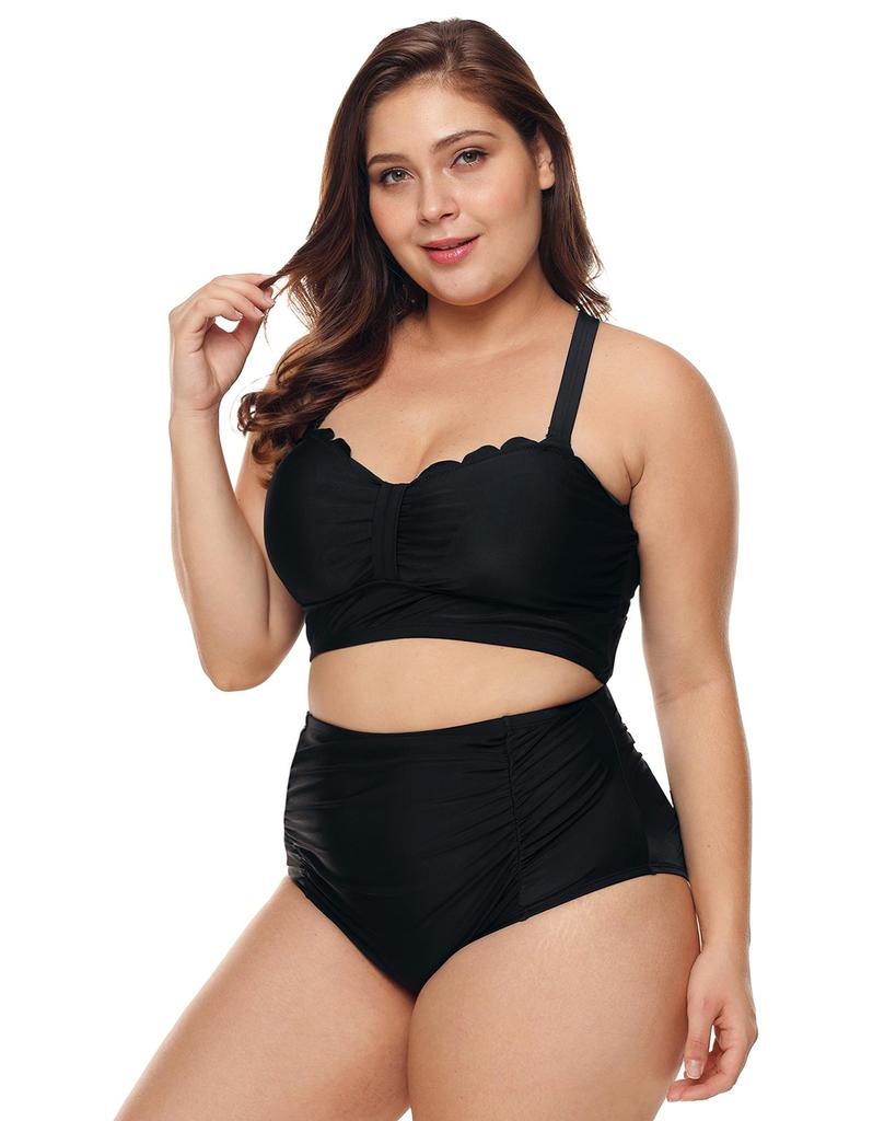 Azura Exchange Scalloped Detail High Waist Bikini Swimsuit