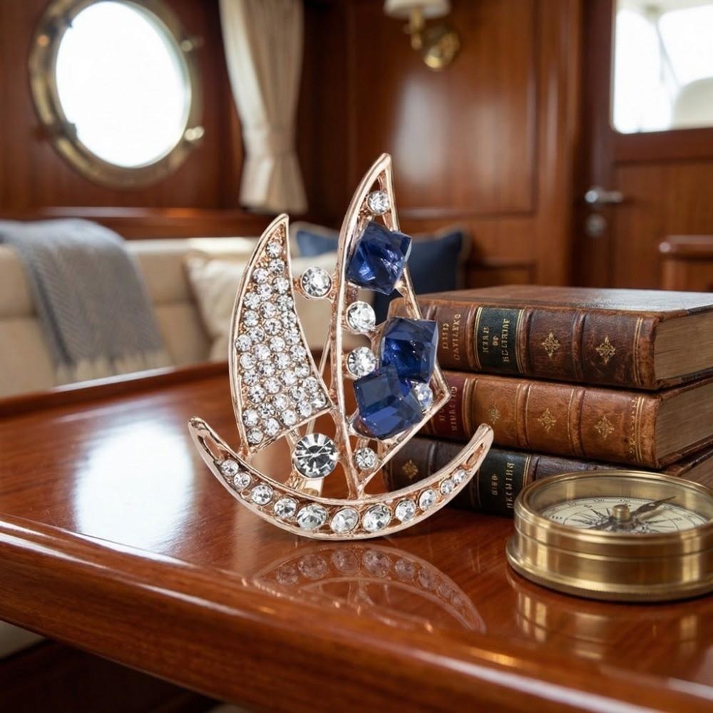 Zinc Zinc Alloy Rhinestone Sailboat Brooch Boat Badge Suit Lapel Pin Suit Collar Pin  Jewelry Accessories