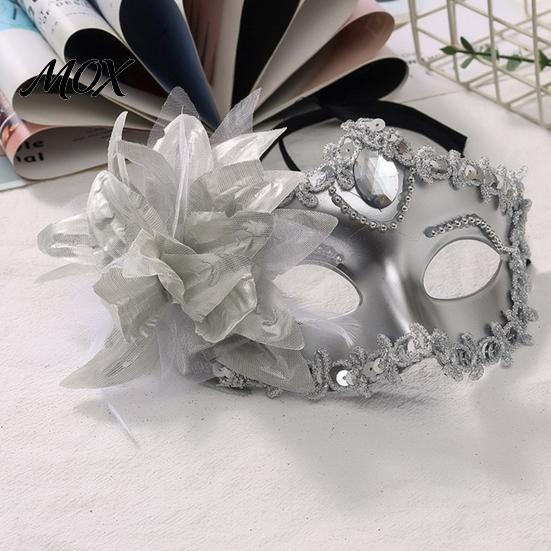 Evening Party Face Mask Half Masquerade for Women, Mesh Flower Rhinestone Venetian Mask, Costumes Accessory Halloween Carnival Prom Ball