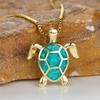 Green Fire Opal Stone Necklace Cute Small Turtle Pendant Necklaces for Women Vintage Gold Color Chain Necklace Wedding Jewelry
