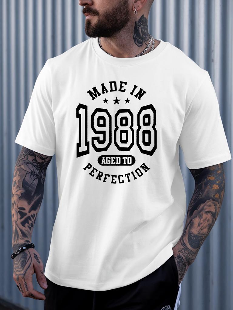 Unisex Orange Tee Made In 1988 Vintage Birth Year Text Graphic Print Crew Neck Short Sleeve Summer Casual Male Cotton Street Top