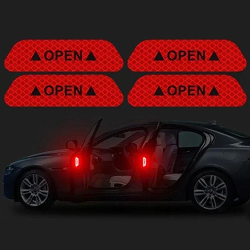 4 шт. Светоотражающая наклейка на дверь автомобиля Предупреждение об открытии Предупреждающая светоотражающая лента Наклейка Автоаксессуары Светоотражающая наклейка