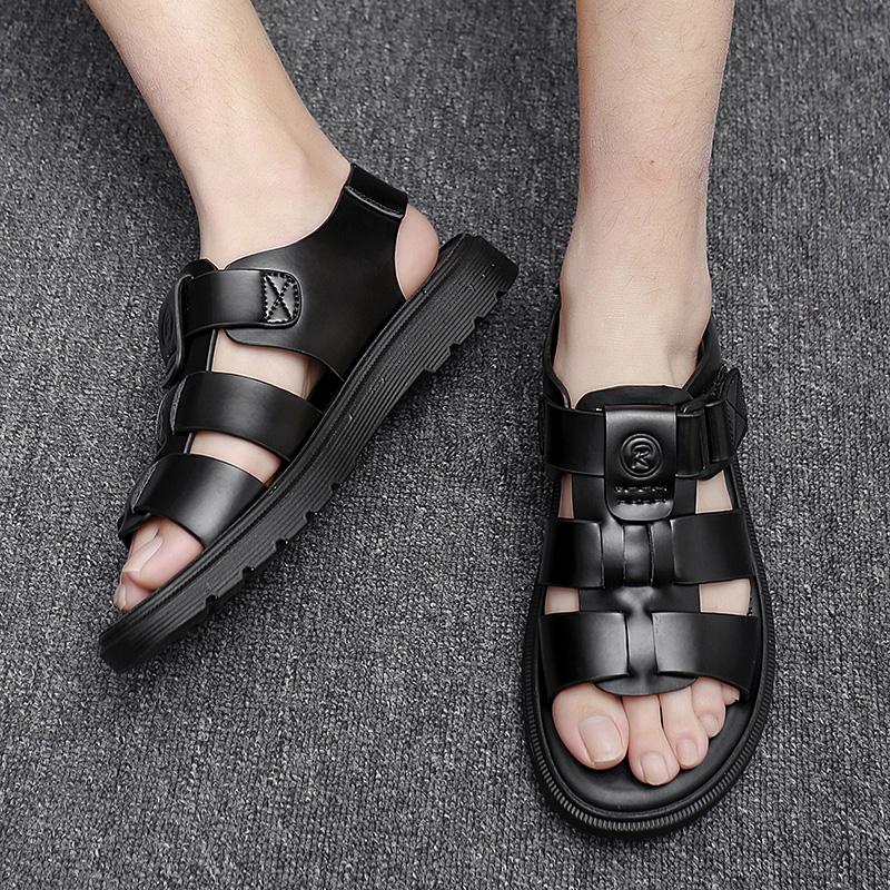 Летние мужские сандалии 2024 года, модная дышащая и удобная пляжная обувь, мужские сандалии на толстой подошве, кожаные сандалии для мужчин