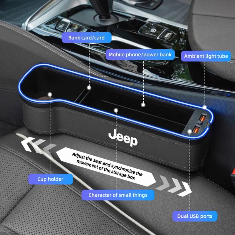 Для автомобиля Jeep Светодиодные фонари Ящик для хранения за сиденьем Держатель для стакана с USB-зарядкой Для Jeep Grand Cherokee Wrangler JK Gladiator Compa