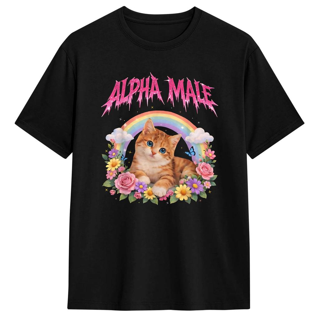 Unisexs TShirt Alpha Male Funny Cat Kitten Rainbow Floral TShirts Hipster Beach Tee Shirt Vintage Cotton Clothing