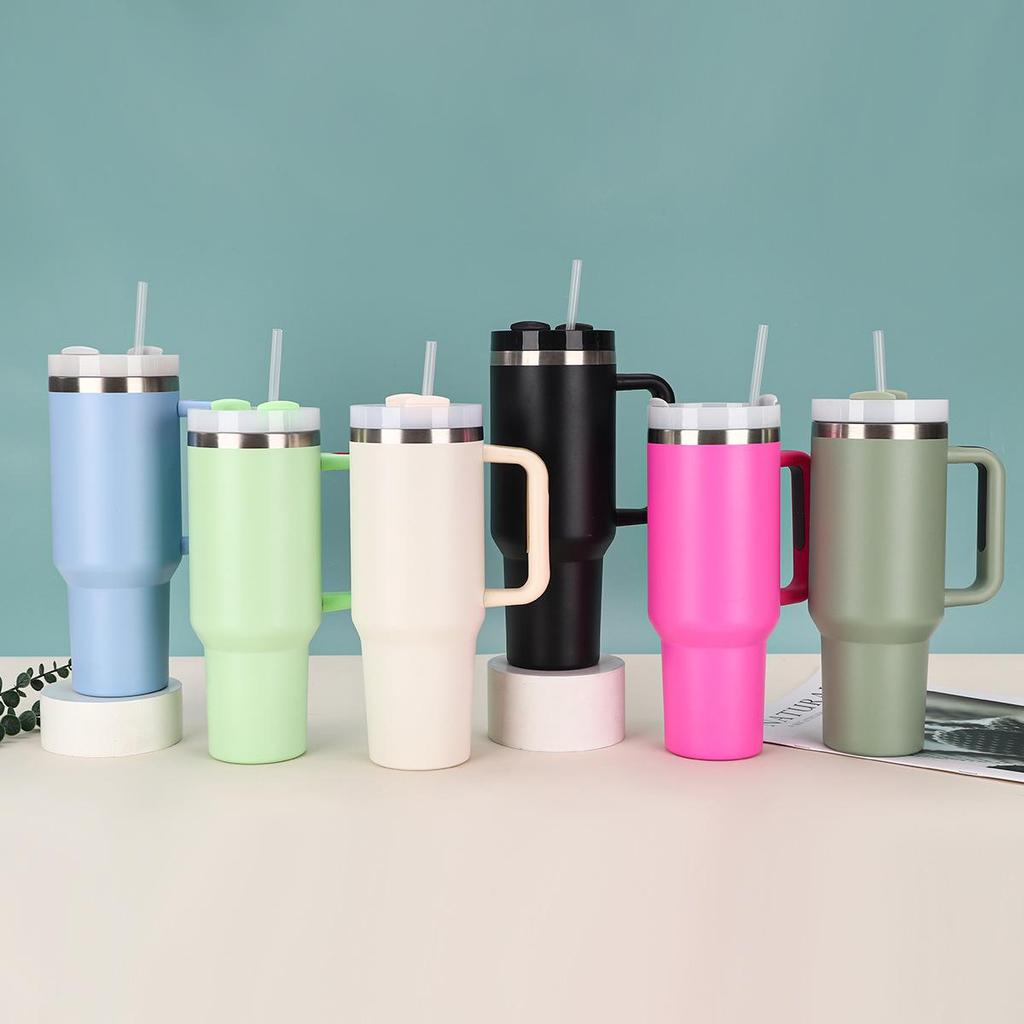 Термокружка дорожная из нержавеющей стали 40 унций с ручкой и соломинкой