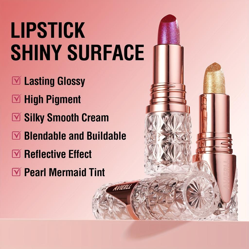 Shimmering Lipstick Long-Lasting Waterproof Lipstick Smooth Texture Full Coverage Glitter Lipstick Available In Black Golden Red Pink Lip Makeup