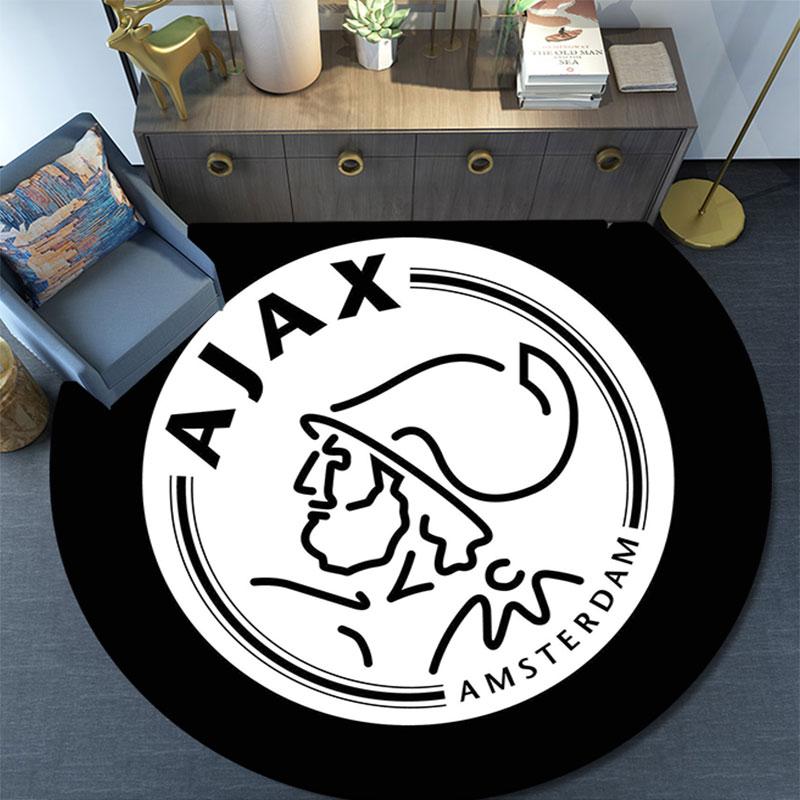 AFC Ajax Amsterdam Printed Round Rug, Non Slip Washable Circular Carpet For Living Room Bedroom Playroom, Sports Fan Decor, Holiday Birthday Gift