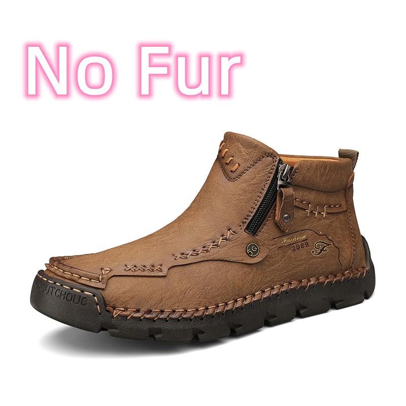 Stylish Men Winter Plush Snow Boots Side Zipper Men Low Top Casual Shoes Leather Male Motorcycle Boots Travel Men's Ankle Boots