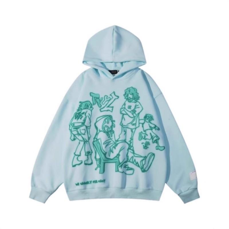 Oversized Hooded Sweatshirt Men Women Streetwear Loose Fit Graphic Print Long Sleeve Pullover Casual Jacket