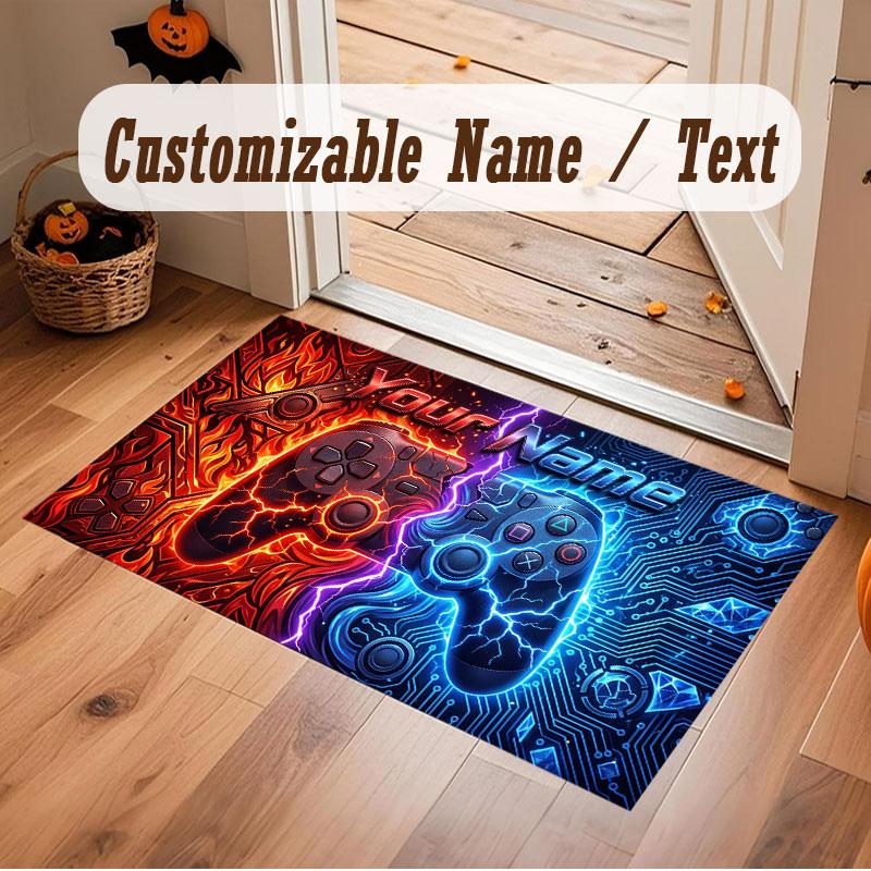 Game Controller Theme Crystal Velvet Floor Rug Personalized Custom Name Text Warm Carpet Home Decoration