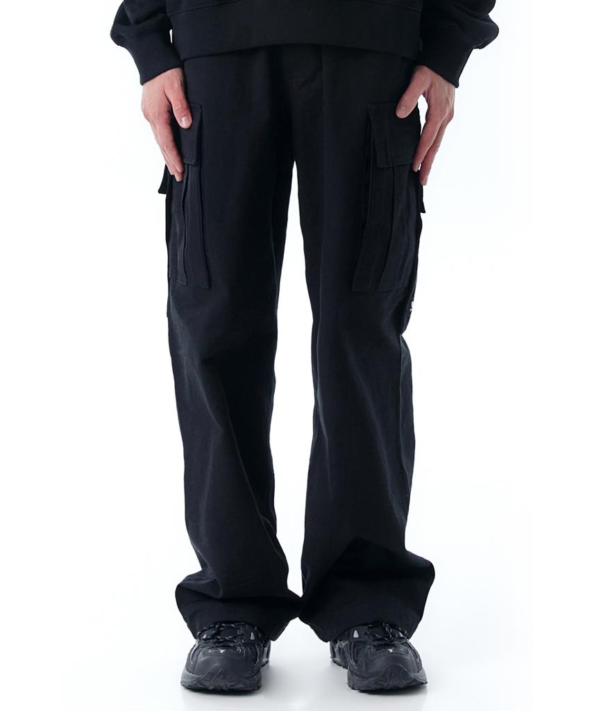OHY Unbalance Cargo Pocket Rip Pants-Black