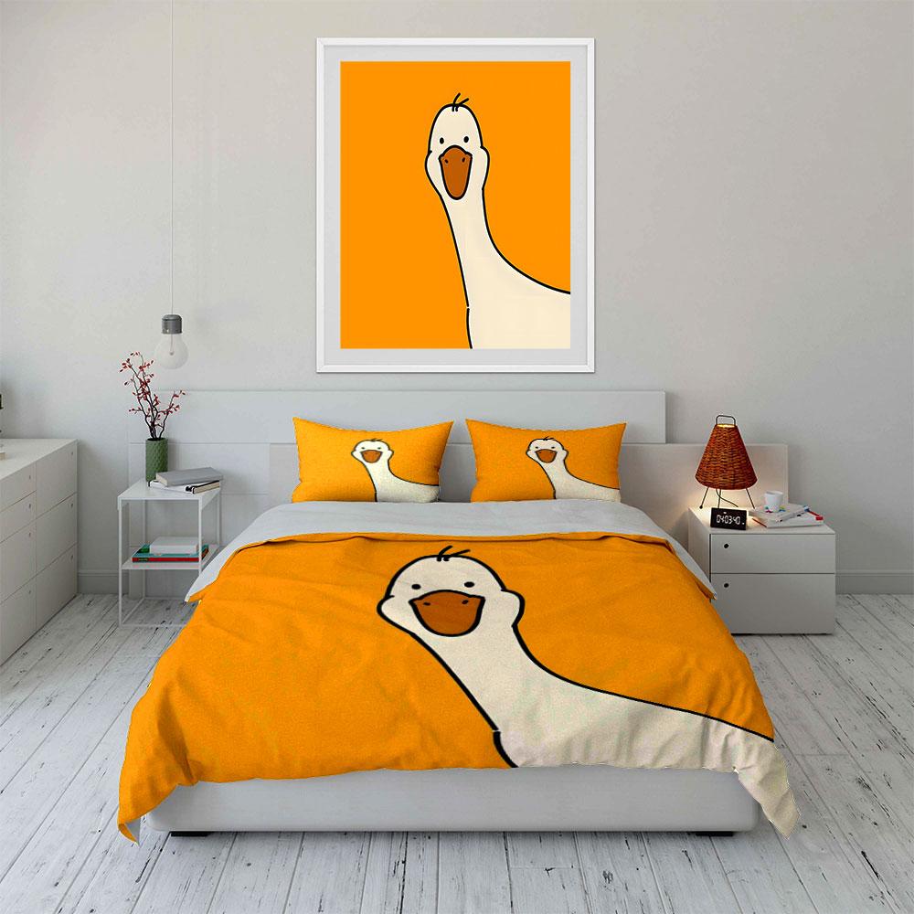 Cute Cartoon Yellow Duck Printed Bedding Set, Kid'S And Adults' Bedroom Decor, Exquisite Three-Piece Bedding Set Gift