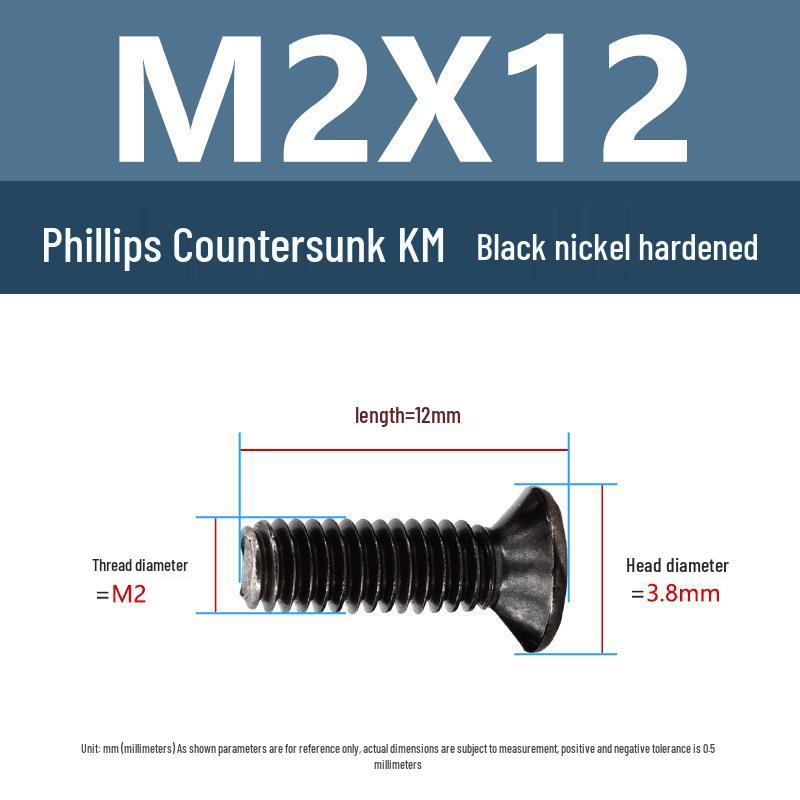 Yigu Carbon Steel Black Nickel Hardened KM Phillips Flat Head Screws M2-M4 for Electronics