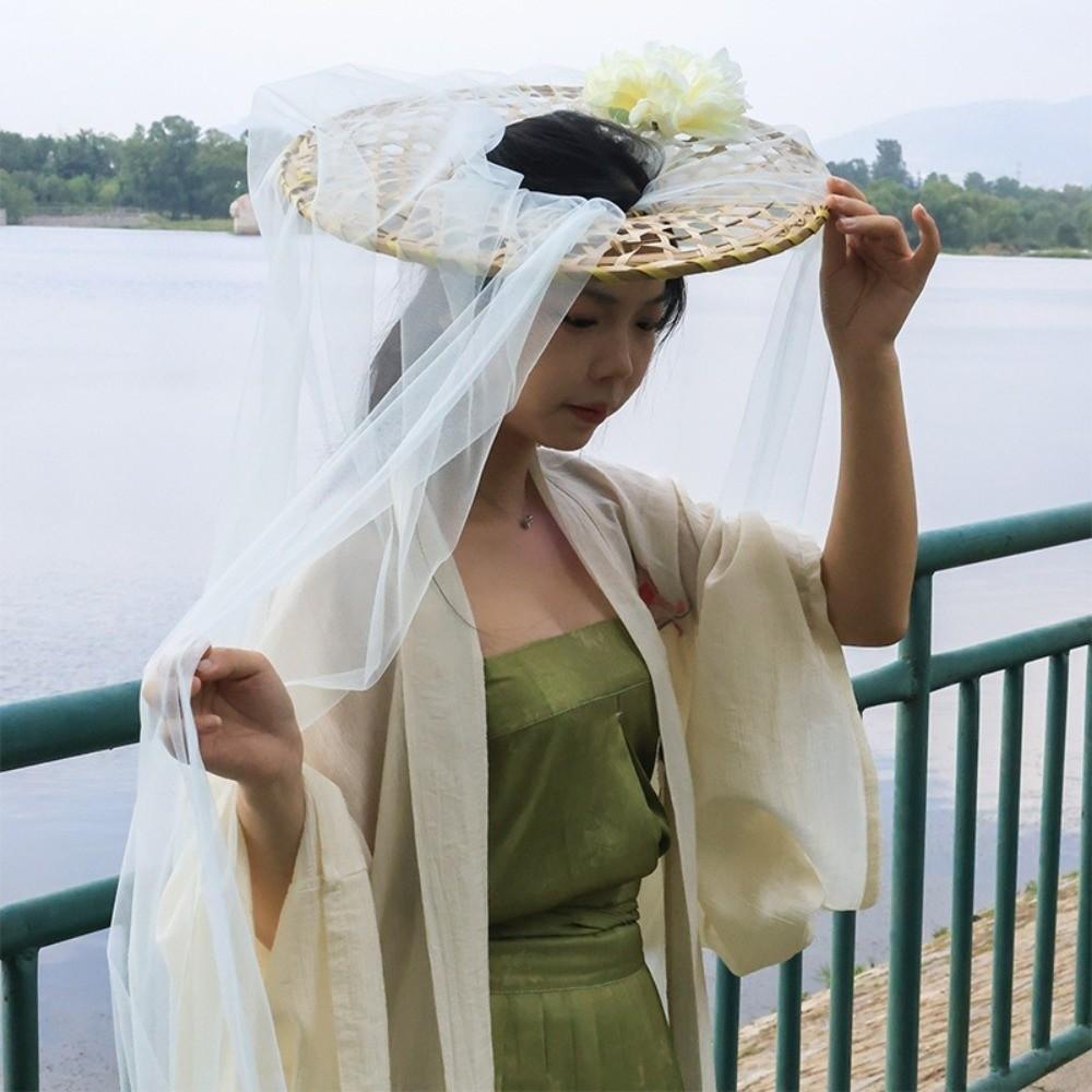 Mesh Tassel Bamboo Veil Hat Retro Style Cosplay Headdress New Hanfu Accessories Photography Prop