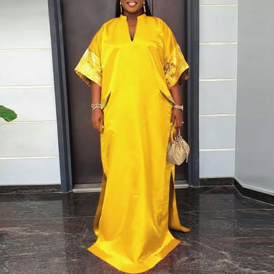 M-XXXXXL Женское платье-кафтан с V-образным вырезом и коротким рукавом с принтом, повседневное, свободное, с разрезами