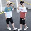 Summer Boys Clothes Sport Casual Teenager Autumn Letters Splicing T-shirt + Pants Kids Tracksuit 4 5 6 7 8 9 10 11 12 Year