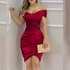 Women Fashion Casual Off Shoulder Bodycon Mini Dress Ruched Irregular Hem Dresses Velvet Backless Slim Robe Evening Party Vestidos Plus Size