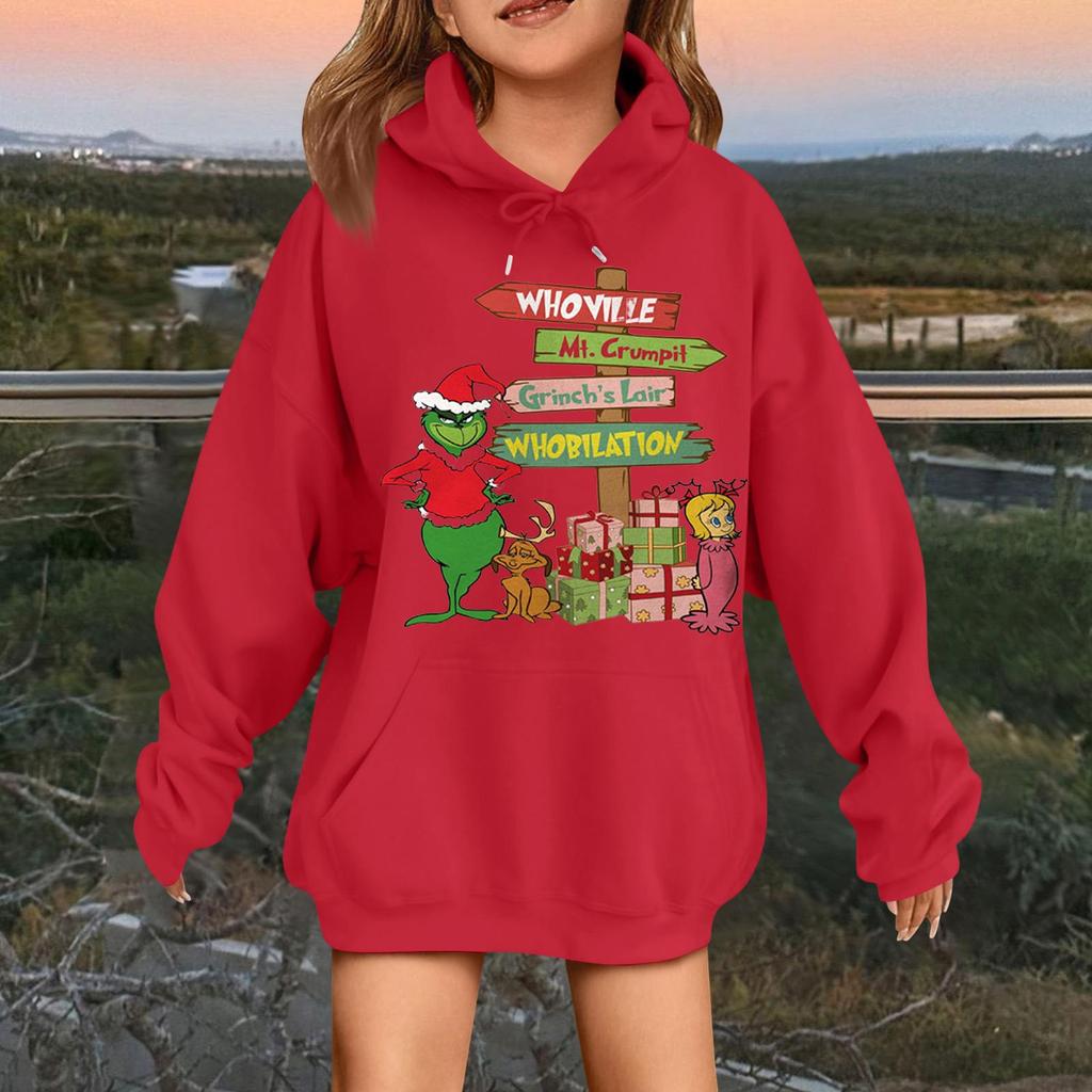 Children's Fashionable Casual Long-sleeved Loose Christmas Print Pullover Hooded Sweatshirt