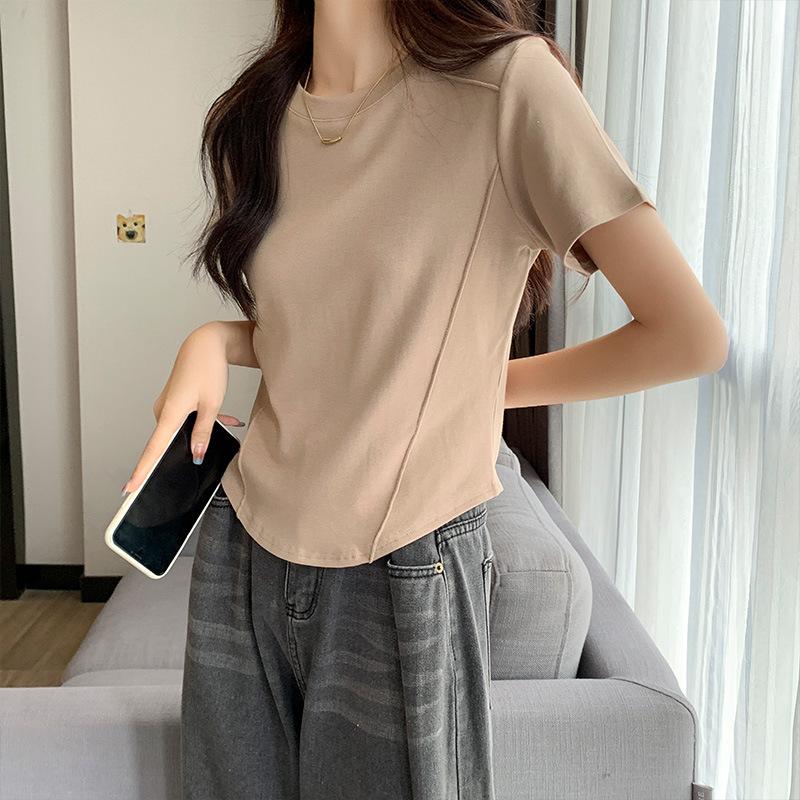 Летняя новая белая футболка с коротким рукавом женская правое плечо обтягивающий дизайн короткая чистая похоть нерегулярный топ рыбья кость