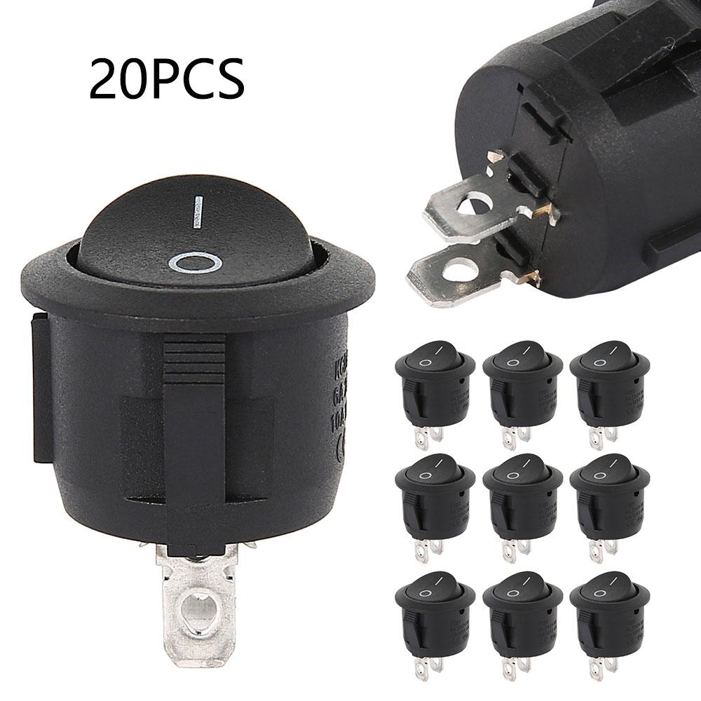 10/20Pcs ON/OFF Round Rocker Dot Switch Black Illuminated Car Dashboard Dash Boat Rocker 2Pin Toggle Switches Car Accessories