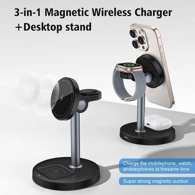 Дорожное 3-в-1 15 Вт Магнитное Беспроводное Зарядное Устройство для Magsafe iPhone 16/15/14/13/12 iWatch 10/9/7 AirPods Pro 4/3 Быстрая Зарядка Телефона