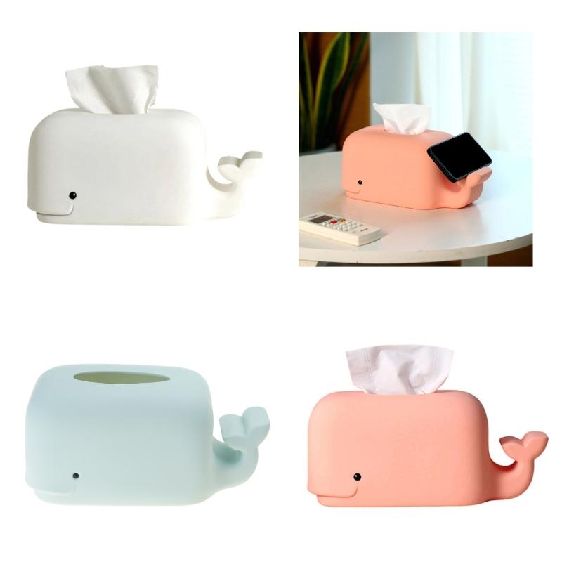 Whale Shaped Tissue Box Cover Silicone Napkin Holder Large Capacity Paper Towel Container for Home Office Apartment