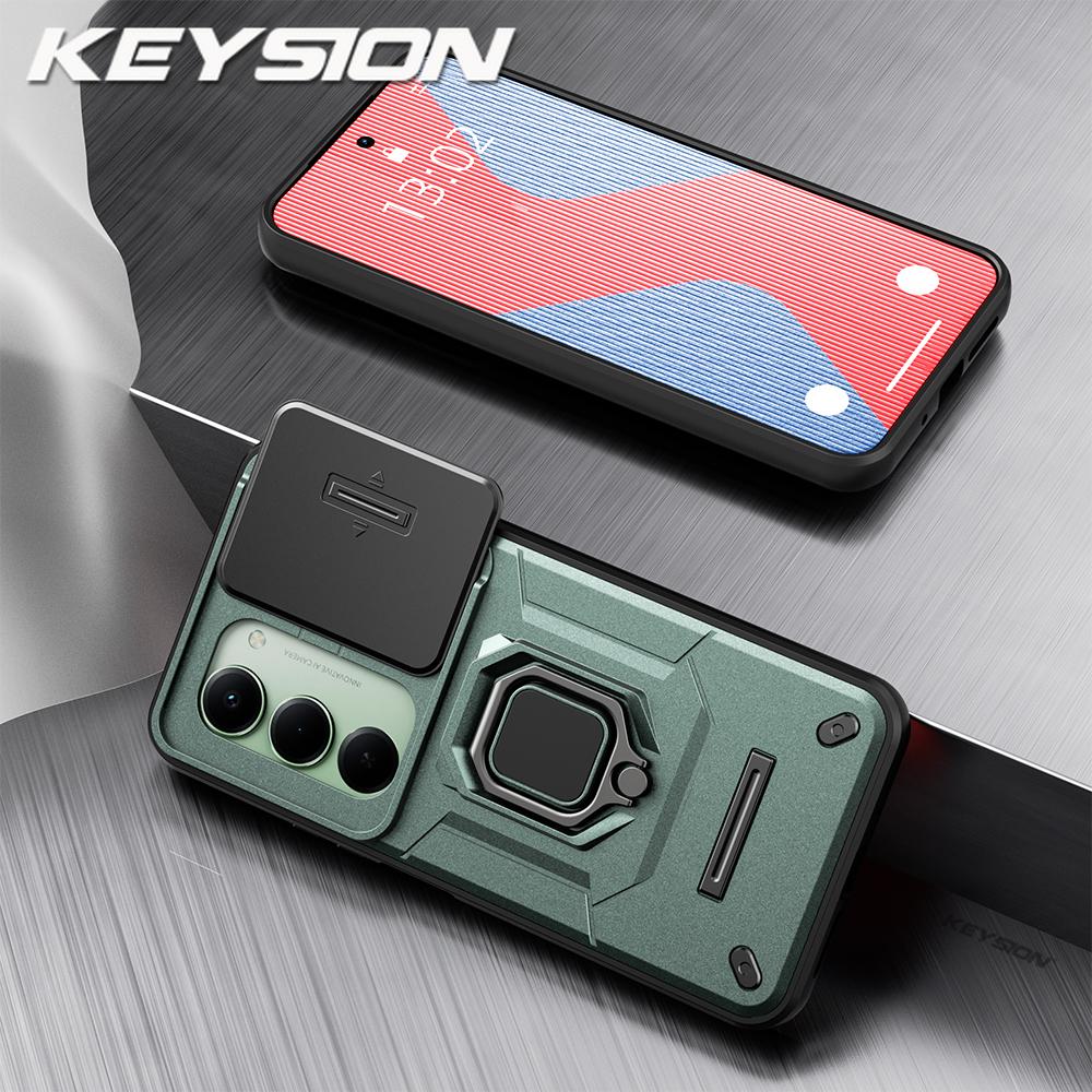 KEYSION Ударопрочный бронированный чехол для Xiaomi POCO M8s 5G Защита шторкой объектива камеры Металлическое кольцо-подставка Задняя крышка телефона для POCO M8S 5G