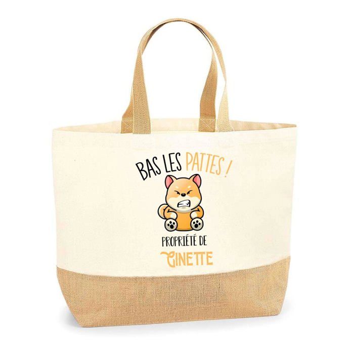 Sac cabas - PLANETEE - Ginette Bas les pattes Chien Shiba - Jute - Imprimé en France - Grande contenance