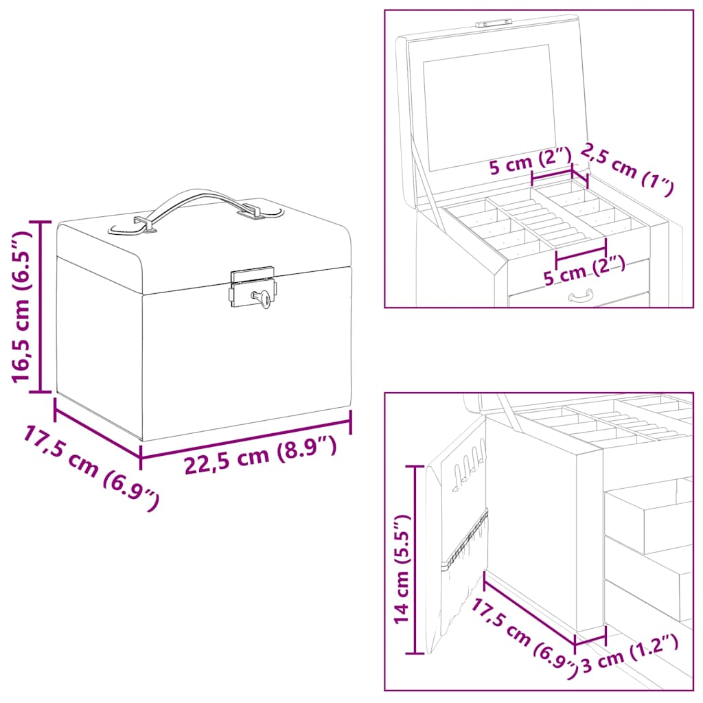 4 Tier Jewelry Box with Mirror Lockable Black