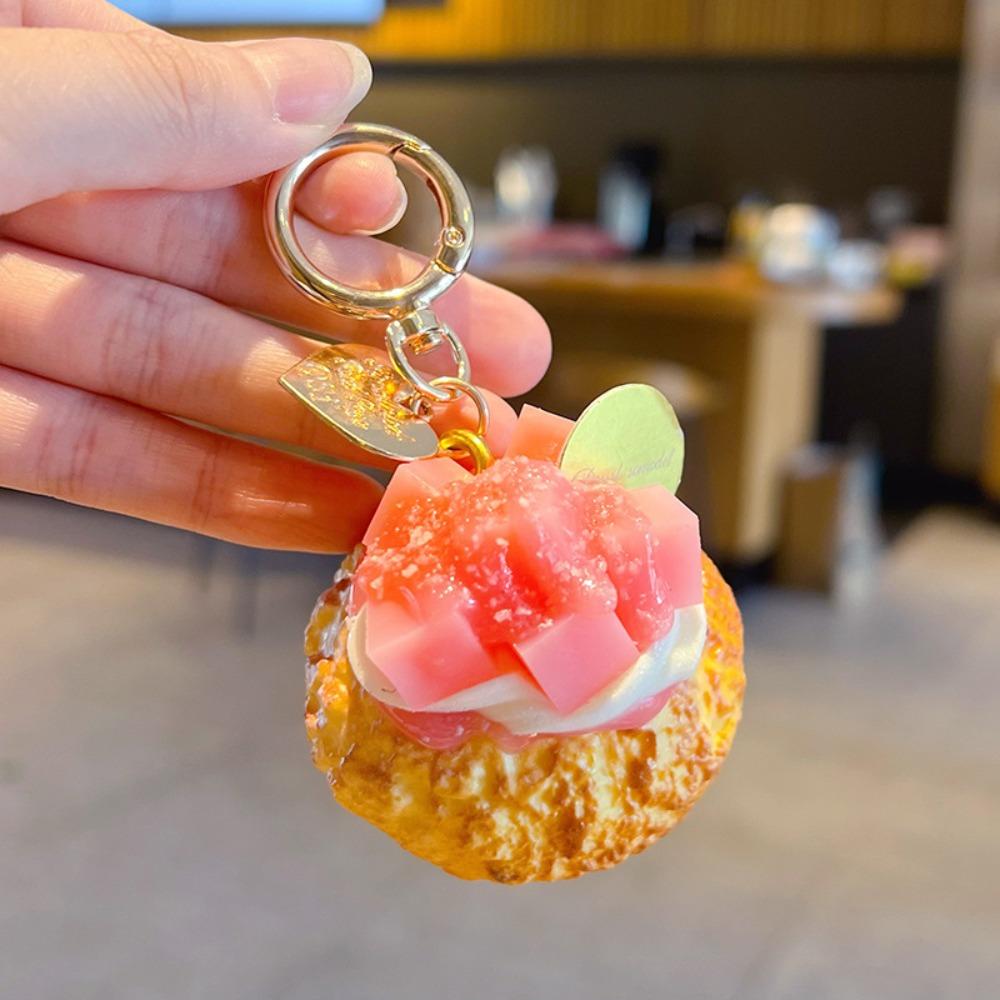 Cute Fruit Egg Tart Keychain Cartoon Food Shaped Keyring Baking Decorations