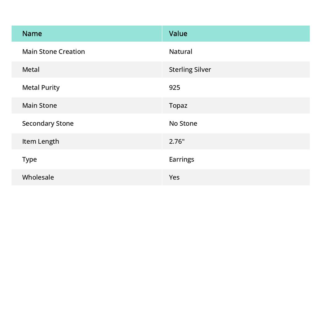 Белый Топаз Ручной Работы Ювелирное Изделие из Стерлингового Серебра 925 Пробы Серьга 2,76" u8G88