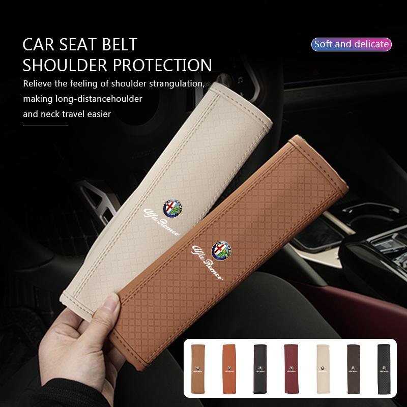 SFGHN1 Leather Car Seat Belt Protector Pad Shoulder Strap Cover For Alfa Romeo 159 Giulietta 156 147 Giulia Mito GT Stelvio Spider