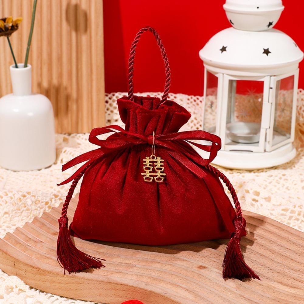 Velvet Sweets Chocolate Packing Bag Red Drawstring Pouch Handbag Wedding Candy Packaging Bags