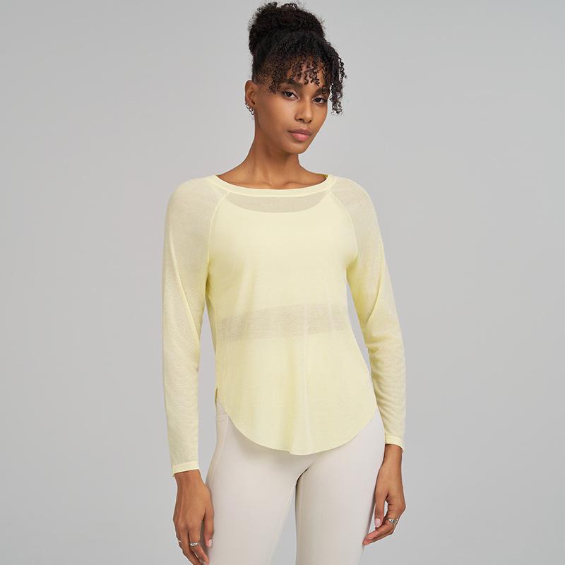 Huaton Женский Осенне-Зимний Сетчатый Утягивающий Топ для Йоги с Длинным Рукавом, Быстросохнущий, для Фитнеса и Бега