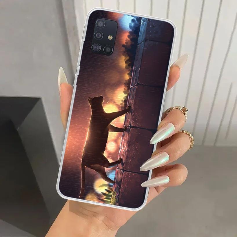 Аниме Кот Дождь Животное Чехол для Телефона для Samsung Galaxy A52 A32 A22 A12 A02S A50S A30S A10S Note 20 Ultra 10 Plus S10 A31 A20 A71 A7