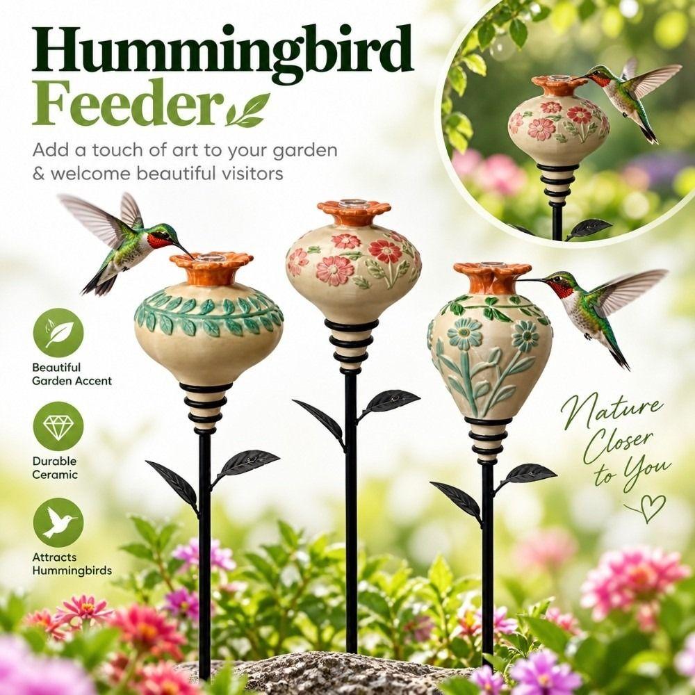 Ground Stake Garden Hummingbird Feeder Ceramic Garden Bird Feeder Patio Flower Bed