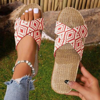 Женские сандалии в продаже, пара, ретро, цветной, блокирующий, принт, пляжная, домашняя, хлопковая, льняная, большого размера, не обувь для женщин