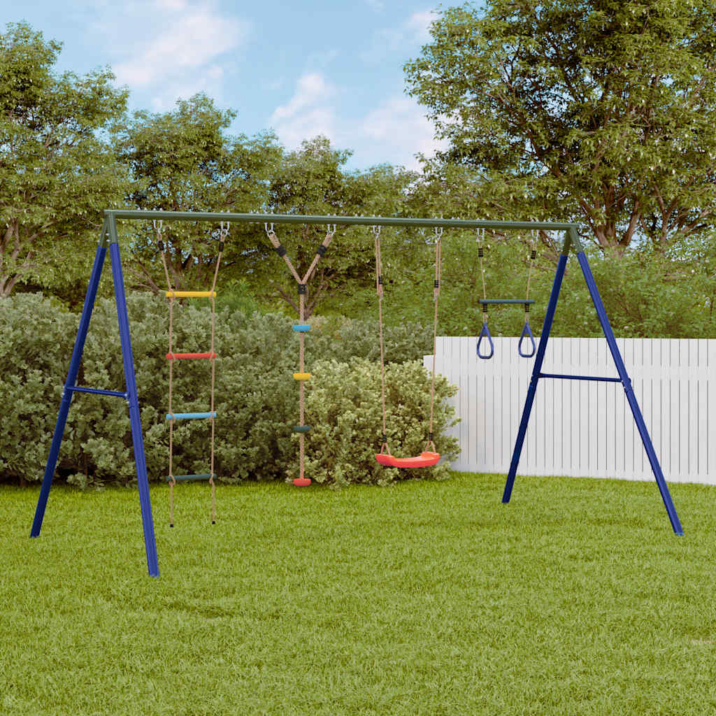 Swing Set with Trapezoid Swing Seat Rope Ladder Climbing Rope