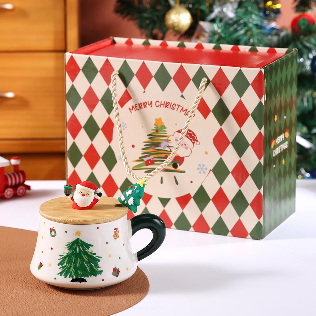Santa Claus Creative Cartoon Ceramic Mug, Christmas Gift Cute Coffee Mugs, Breakfast Milk Cups, Couple Kawaii Cup,with Gift Box