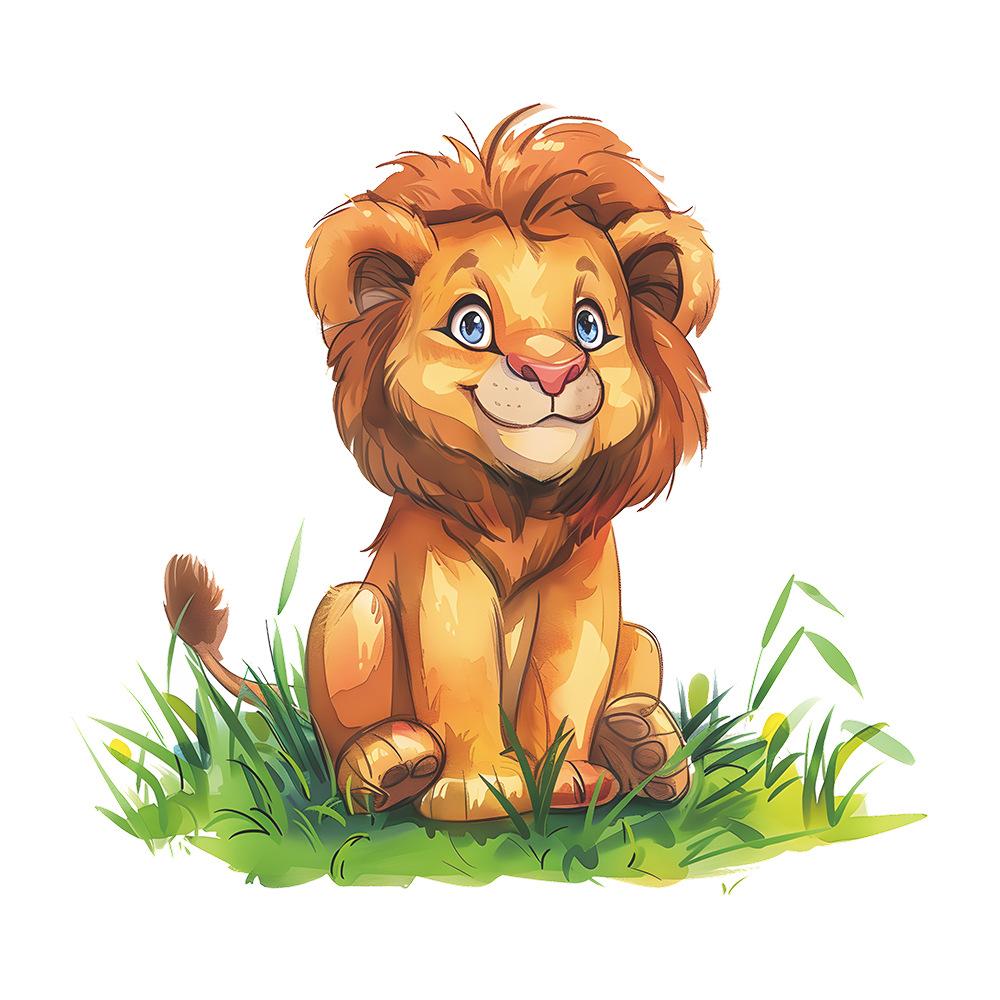 Playful Hand Painted Lion Cub in Grass Toilet and Wall Sticker Set Waterproof Self-Adhesive Removable Decal for Bathroom WC Decoration