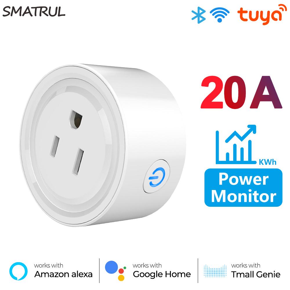 20a Tuya Smart Wi-Fi Plug Us Беспроводная розетка управления с функцией таймера мониторинга энергии работает с Alexa Google Home