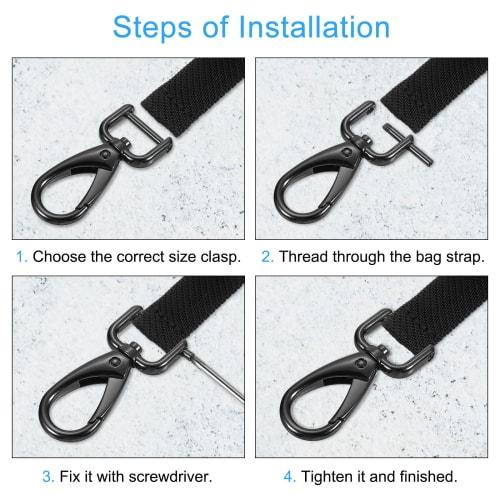 uxcell 38mm Inner Diameter Screw-On D-Ring Square Keychain Key Ring Lever Rotating Snap Hook Removal Craft Hook with Screwdriver, 2 Pieces Black