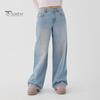 Широкие джинсы для женщин, эластичные джинсовые брюки с высокой талией и карманами, повседневные прямые джинсовые брюки
