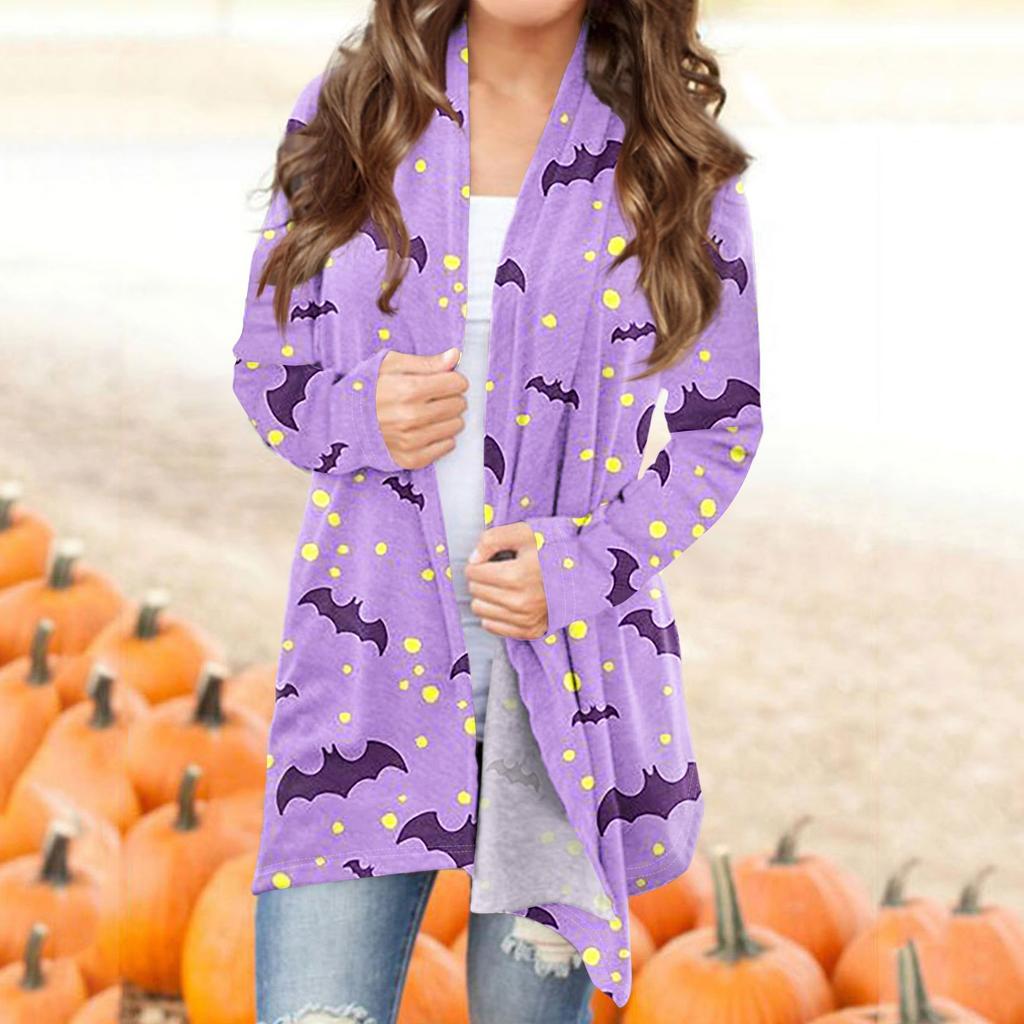 Женский модный повседневный кардиган средней длины с принтом на Хэллоуин, куртка, пальто