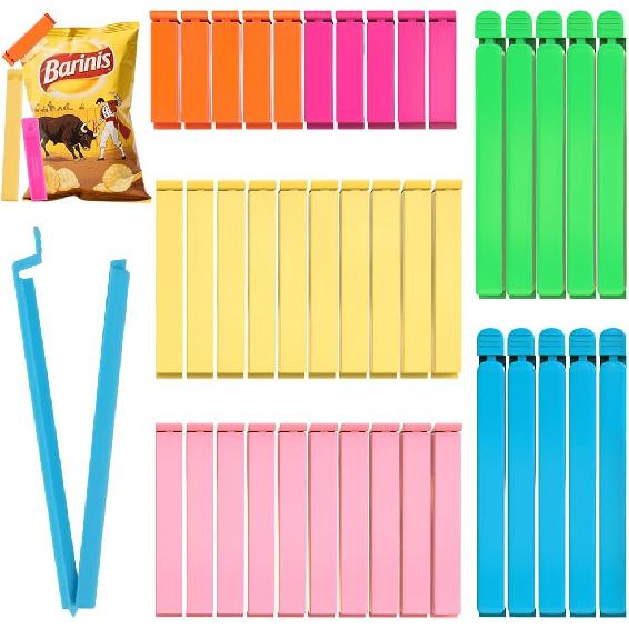 40 PCS Food Bag Clips, Color Mixing Chip Bag Clips in 3 Sizes, Kitchen Sealing Clips with Curved Design, Plastic Bag Clips for Food, Chip, Snack,