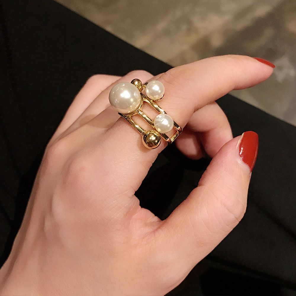 Модные ювелирные изделия Золотой металлический браслет нерегулярный геометрический браслет большое жемчужное кольцо двухслойное кольцо